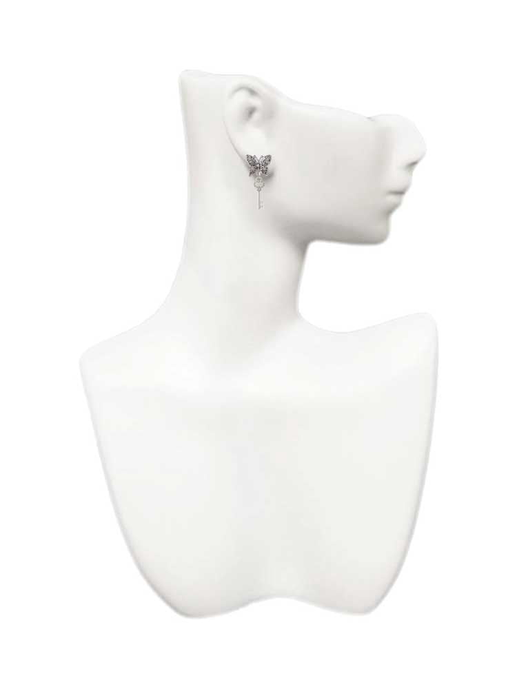 Delight Jewelry Silvertone Small Clear AB Crystals Oval Key Silvertone Antiqued Butterfly Post Earrings