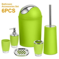 Moclever Bathroom Accessories, 6 Pcs Plastic Bathroom Set Soap Dispenser Toothbrush Holder Tumbler Soap Dish Toilet Cleaning Brush Trash Can Unisex, Green