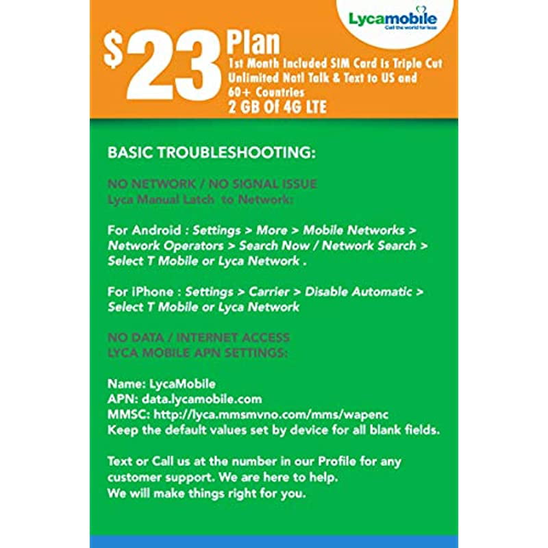 svømme amme Omkostningsprocent Lycamobile $23 Plan 1st Month Included SIM Card is Triple Cut Unlimited  NATL Talk & Text to US and 75+ Countries 2GB of 4G LTE - Walmart.com