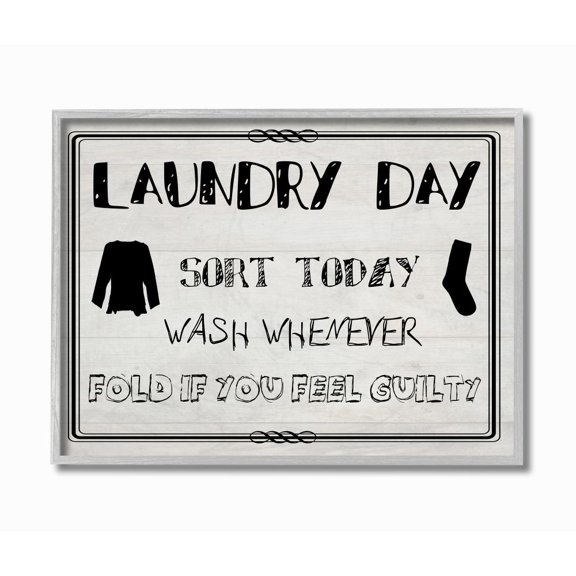 Stupell Industries Laundry Day Funny Word Black And White Wood Textured Design Gray Farmhouse Rustic Framed Giclee Texturized Art by Sheldon Lewis