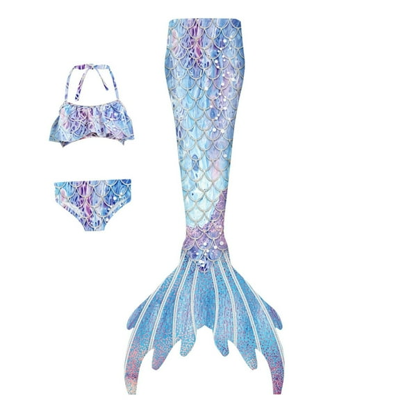 PMVFHDE Mermaid Dress Girls Tankini Swimsuits for Girl 2025 3 Piece Girls Swimsuit Bathing Suits Bikini Fish Tail Set For Girls 3 9 Years with Mermaid Skirt,Light Purple,7-8 Years