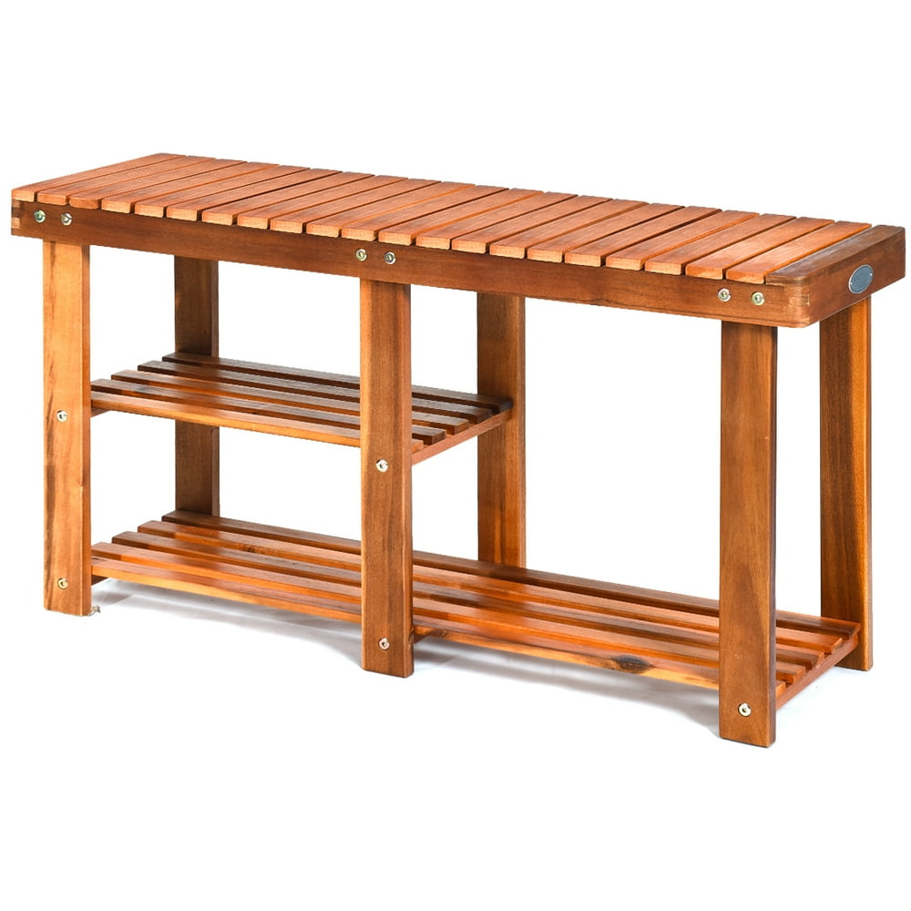 Costway 3-Tier Wood Shoe Rack Shoe Bench Freestanding Boots Storage