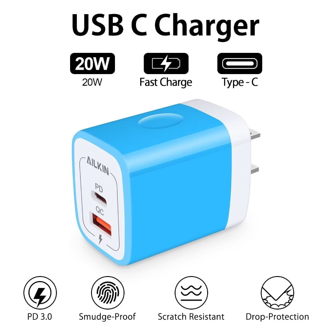 Compatible with iPhone Charger Fast Charging,AILKIN 2Pack QC+PD 20W Charger Block with 6ft Cords Cable Charging Block Plug Power USB C Charger Adapter Compatible with iPhone 14/13/12/11,Purple