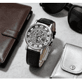 thumbnail image 5 of Fashion Skeleton Dial Quartz Watch - Stylish Roman Numeral Analog Wristwatch with Leather, Unisex Casual Dress Watch for Men & Women,K, 5 of 6