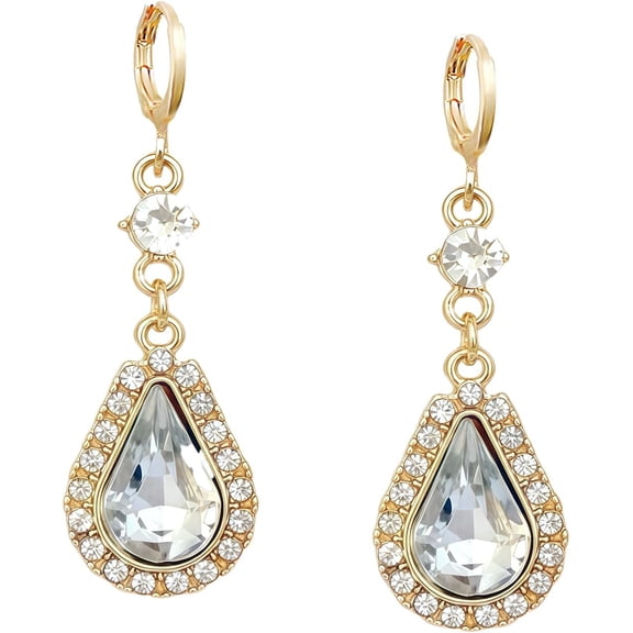 Teardrop Earrings for Women Trendy, 14K Gold-plated Dangle Earrings for Brides Bridesmaids, Crystal Rhinestone Chandelier Earrings for Wedding and Prom