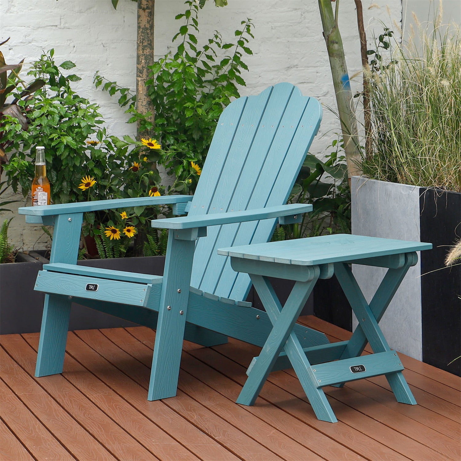 Resenkos Wood Patio Deck Table, Adirondack End Table, Outdoor Folding