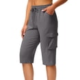 thumbnail image 2 of Long Shorts for Women Lightweight Quick Dry Hiking Cargo Shorts with Pockets Summer Drawstring Bermuda Short Gray L, 2 of 8