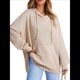 thumbnail image 1 of Sudadera con Capucha Extragrande para Mujer, Informal, de Larga, de Punto Gofre, con Cordón Ajustable y Abertura Lateral con Bolsillo. Albaricoque M, 1 of 9