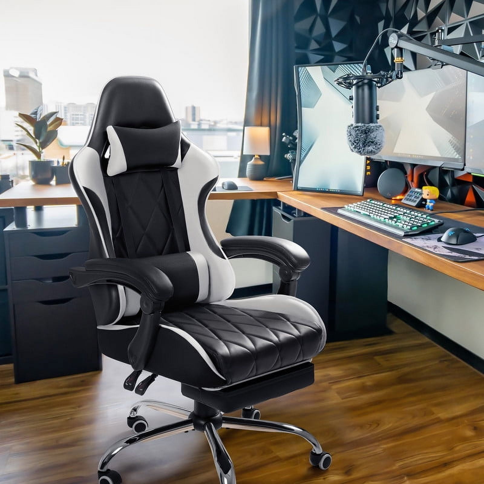 Homall Gaming Chair Massage Office Chair Computer Racing Chair High Back PU Leather Chair, White