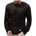 thumbnail image 2 of Qepwsc Mens Shirt CutOut Mesh Long Sleeve Tops Underwear Knitted Sweater Loose Undershirt T-Shirt, 2 of 9
