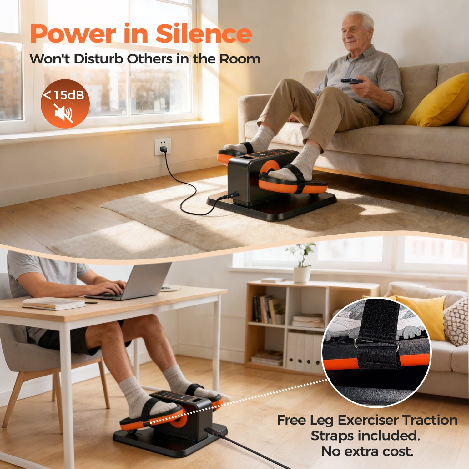 ESL Under Desk Elliptical, Seated Leg Exerciser Machine for Seniors with Pedal Straps and Remote Control