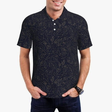 Haiem Beautiful Roses Pattern Mens Polo Shirts Quick Dry Short Sleeve Golf T Shirt Performance Moisture Wicking Casual Workout-Medium