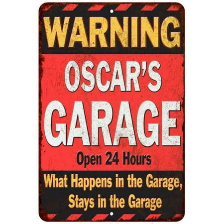OSCAR'S Garage Warning Man Cave Wall Décor 8x8 x 12 High Gloss Metal