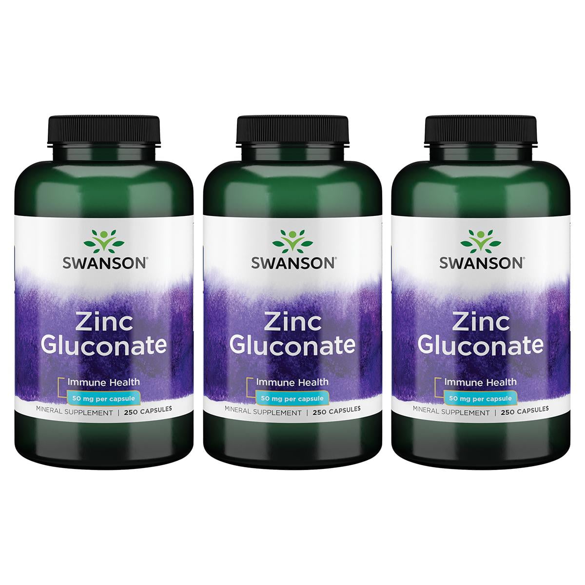Swanson Zinc Gluconate 50 mg 250 Caps 3 Pack