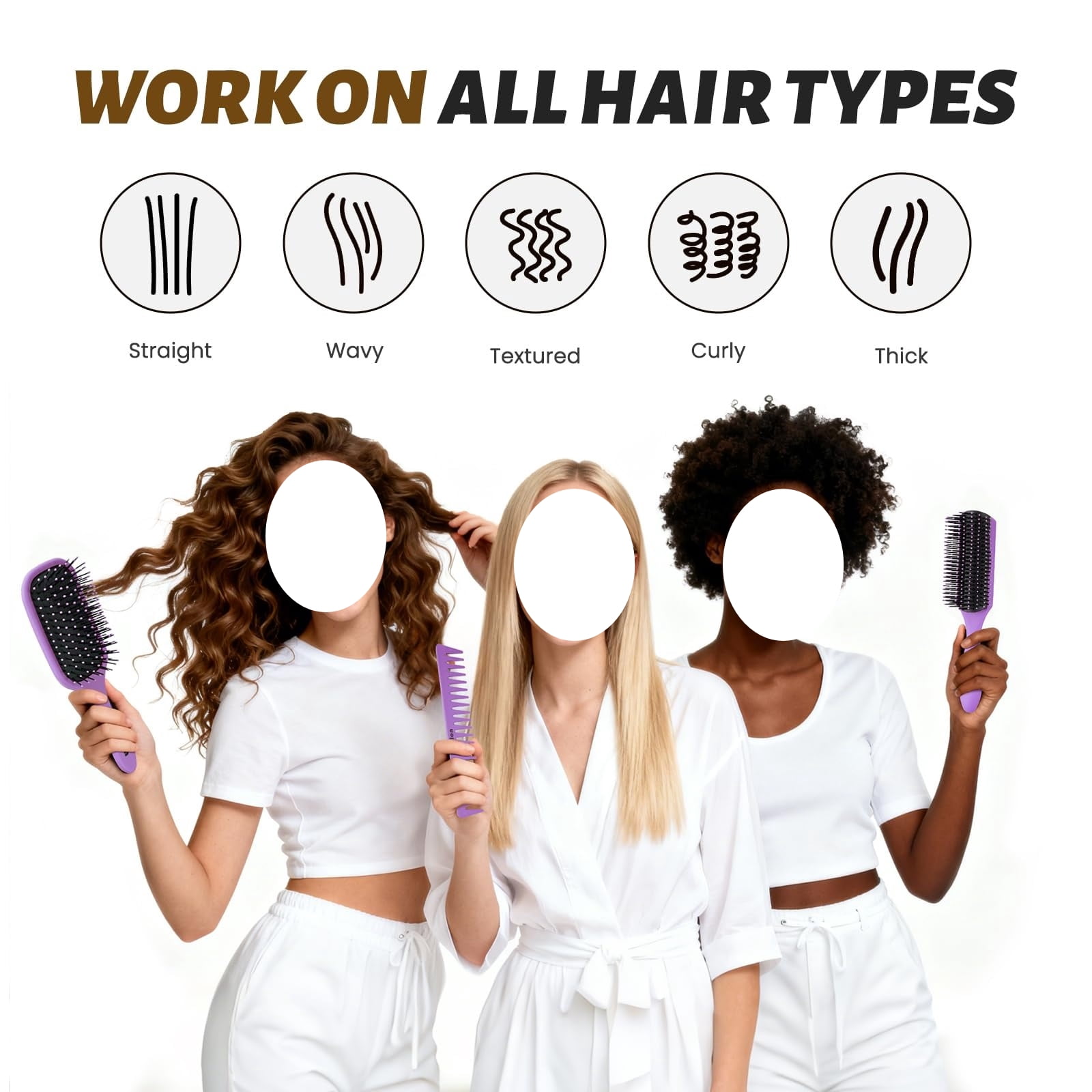Hair Brush for Women and Men, 4Pcs Paddle Brush Detangling Brush Hair Comb Set for Long Thick Thin Curly Hair, Hairbrush Great On Wet or Dry, No More Tangle