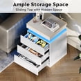 thumbnail image 6 of GALAXHERO Nightstand Set of 2 with Charging Station, LED Bedside Table with 3 Storage Drawers, Sliding Top, Hidden Space, Modern End Table for Bedroom, Living Room, White, 6 of 11
