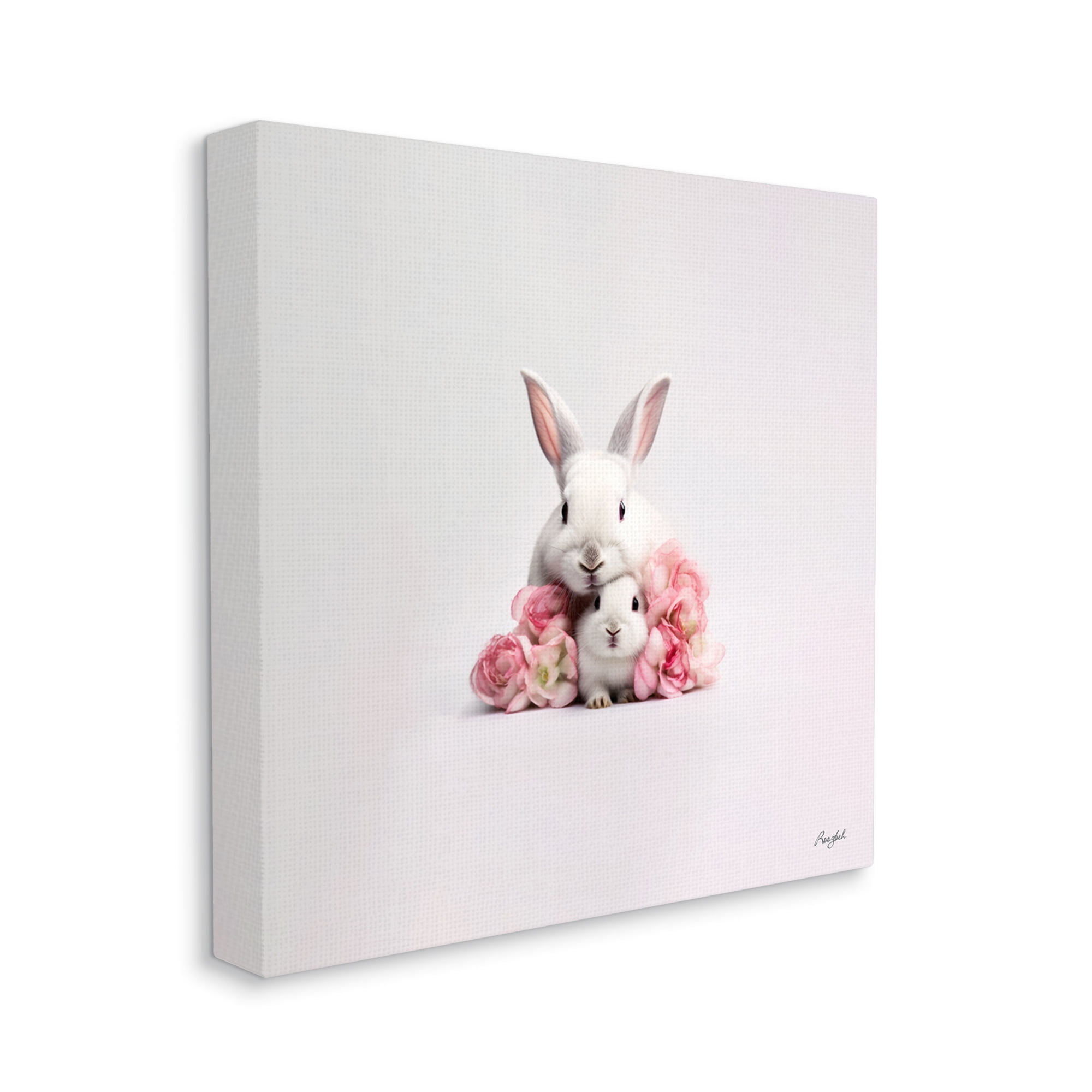 Stupell Industries Bunnies with Pink Peonies Animals & Insects Painting Gallery Wrapped Canvas Art Print Wall Art, 17 x 17