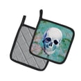 thumbnail image 2 of Caroline's Treasures Day of the Dead Teal Skull Pair of Pot Holders, 2 of 3