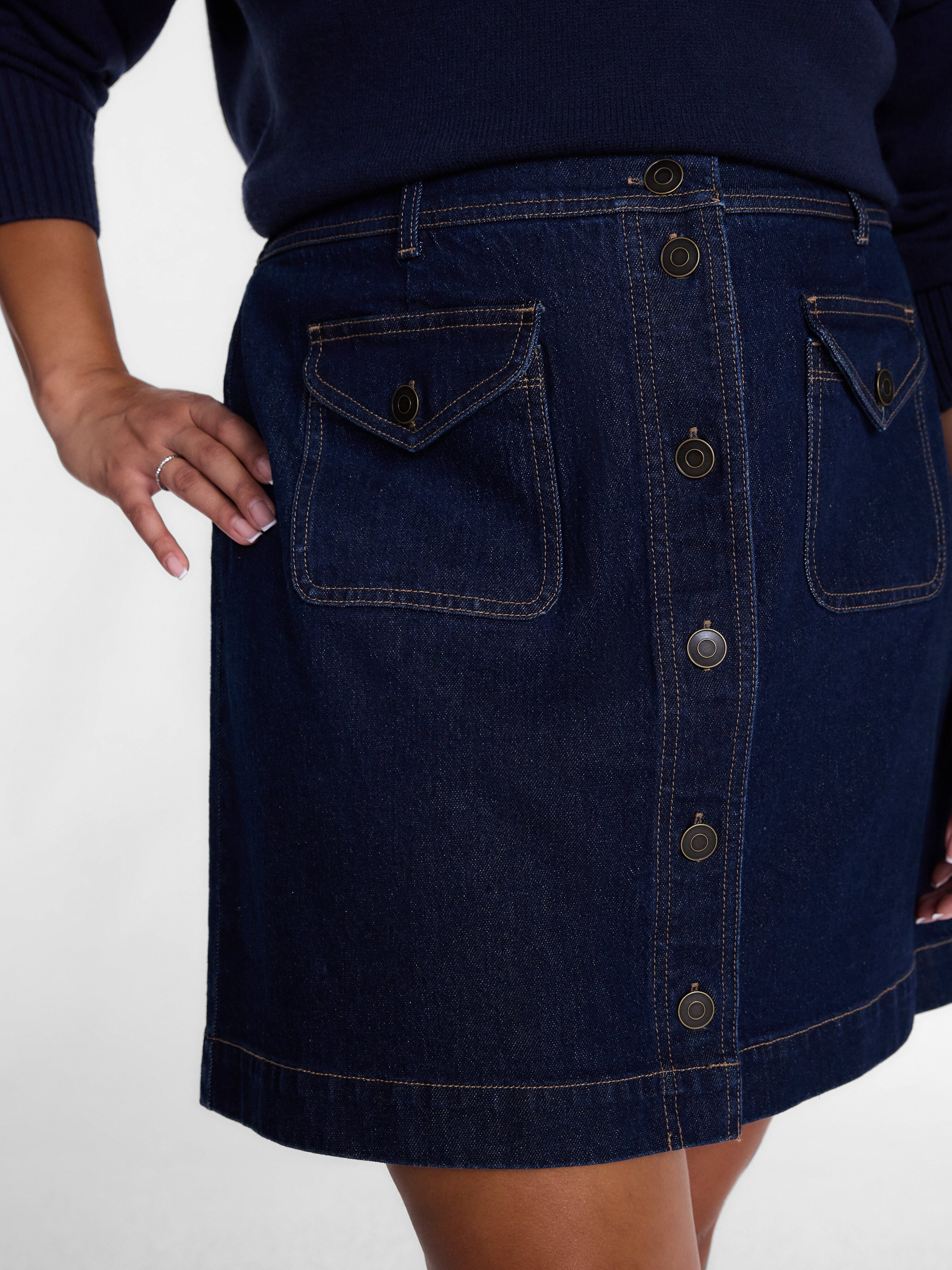 Terra and Sky Women's Flap Pocket Denim Mini Skirt, Sizes 0X-5X
