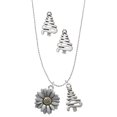 thumbnail image 1 of Delight Jewelry Two-tone Large Daisy Flower Silver tone Zig Zag Christmas Tree Charm Necklace and Stud Earrings, 1 of 4