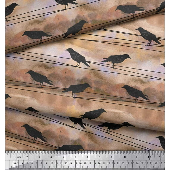 Soimoi Orange Cotton Jersey Fabric Crow Bird Print Sewing Fabric Yard 64 Inch Wide