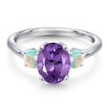 thumbnail image 3 of Gem Stone King 925 Sterling Silver Purple Amethyst and Simulated White Opal Engagement Ring for Women | 2.10 Cttw | Oval 9X7MM | Gemstone February Birthstone | Size 9, 3 of 6