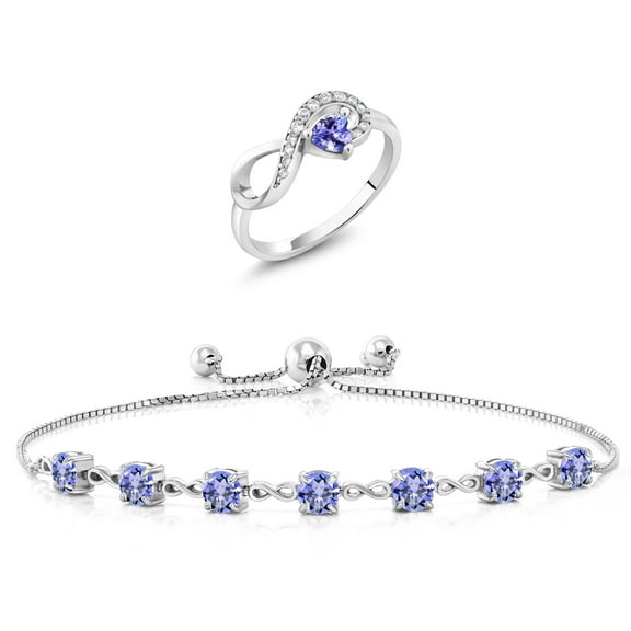 Gem Stone King 925 Sterling Silver Blue Tanzanite Ring and Bracelet Jewelry Set for Women | 3.06 Cttw | Gemstone December Birthstone | Heart Shape 4MM | Round 4.5MM | Size 9