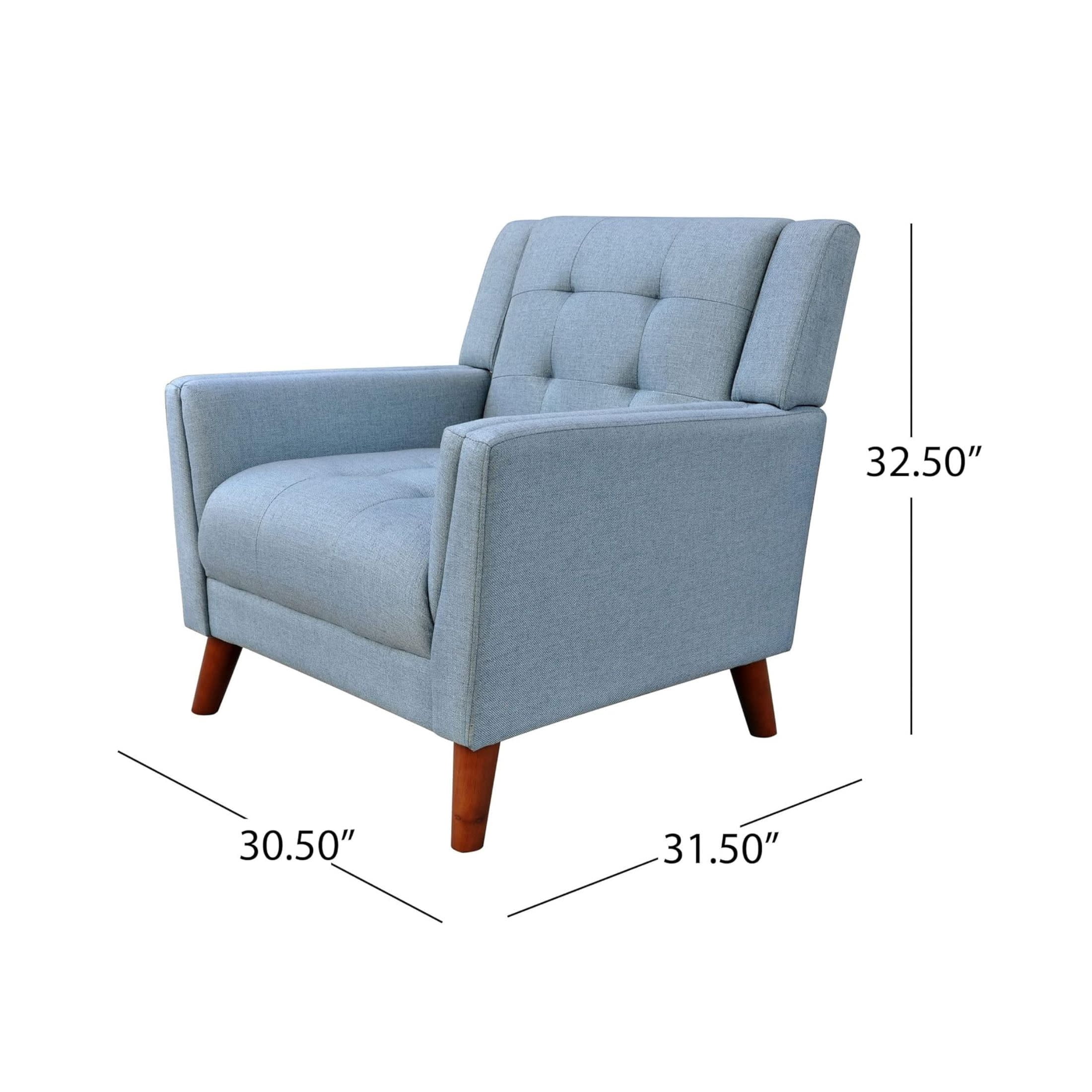 Christopher Knight Home Mid-Century Modern Armchair, Tufted Fabric Upholstery & Rubberwood Legs, Blue, Set of 2
