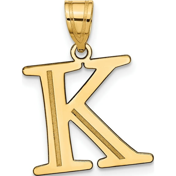 14K Yellow Gold Polished Etched Letter K Initial Pendant - Jbsp