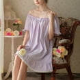 thumbnail image 5 of Defitshape Women's Cute Square Neck Pj Soft Short Sleeve Pajama Dress Cotton Victorian Nightgown Summer Frilly Ruffle Old Fashioned Short Sleep Shirt Vintage Purple Small, 5 of 5