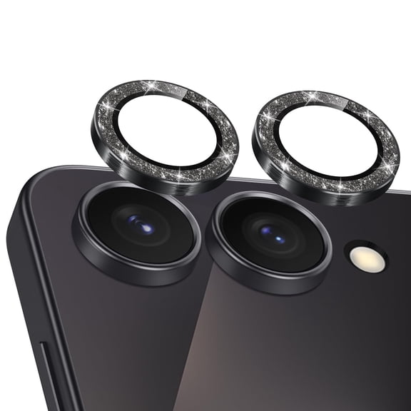 Dteck Glitter Camera Lens Protector for Samsung Galaxy Z Flip8, 9H Hardness Scratch Resistant Tempered Glass Metal Individual Lens Cover,Black
