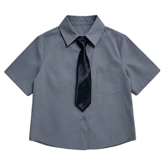 Guluxicc Button Up Shirts for Kids Boys Short Sleeve Solid Color School Uniform Tops with Tie Casual Summer Collared Shirts