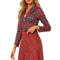 thumbnail image 5 of INSPIRE CHIC Women's Notched Lapel Stretch Plaid Tartan Crop Blazer, 5 of 6