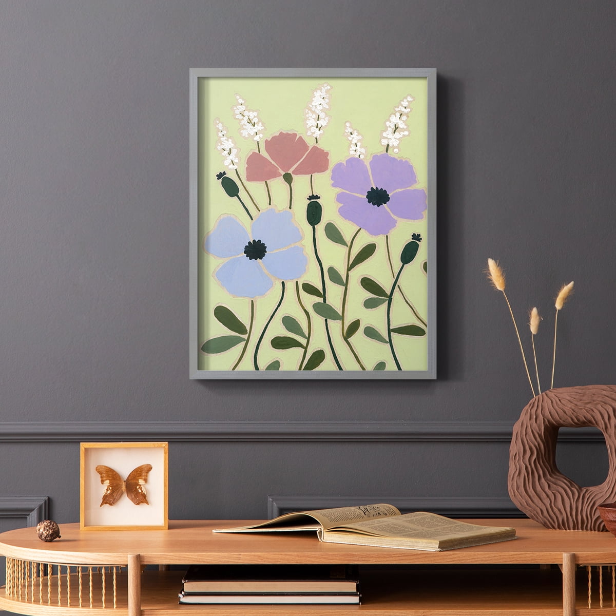 Woodblock Floral III Framed Print - Solid Wood in Single Picture Frame Solid Wood 2 Framed Print