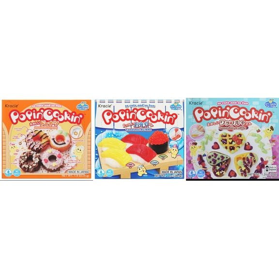 3 Pack Kracie Popin Cookin DIY Candy Kit, 3 Mixed Flavor (Donuts,Sushi,Waffle) Plus NineChef Brand Long Handle Coffee Spoon