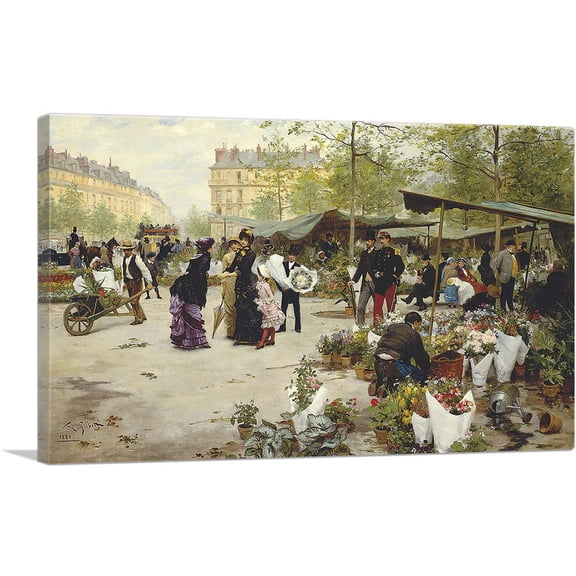 ARTCANVAS The Lower Market Paris 1881 Canvas Art Print by Victor Gilbert - Size: 12" x 8" (0.75" Deep)