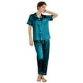 thumbnail image 2 of Aloohaidyvio 2 Pack Womens Silk Satin Pajama Sets Button Down Sleepwear Short Sleeve Top and Pants Soft Pjs Lounge Set Sizes L, 2 of 3