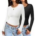 thumbnail image 3 of Zeagoo Womens Long Sleeve Top Stretch Crewneck Ribbed T-Shirt Fitted Basic Tops Business Casual Outfits, 3 of 4