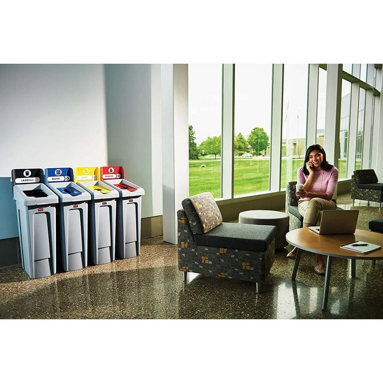 Recycling and Trash Station, Thin, Narrow Bin System with Recycle Bin and  Trash Can