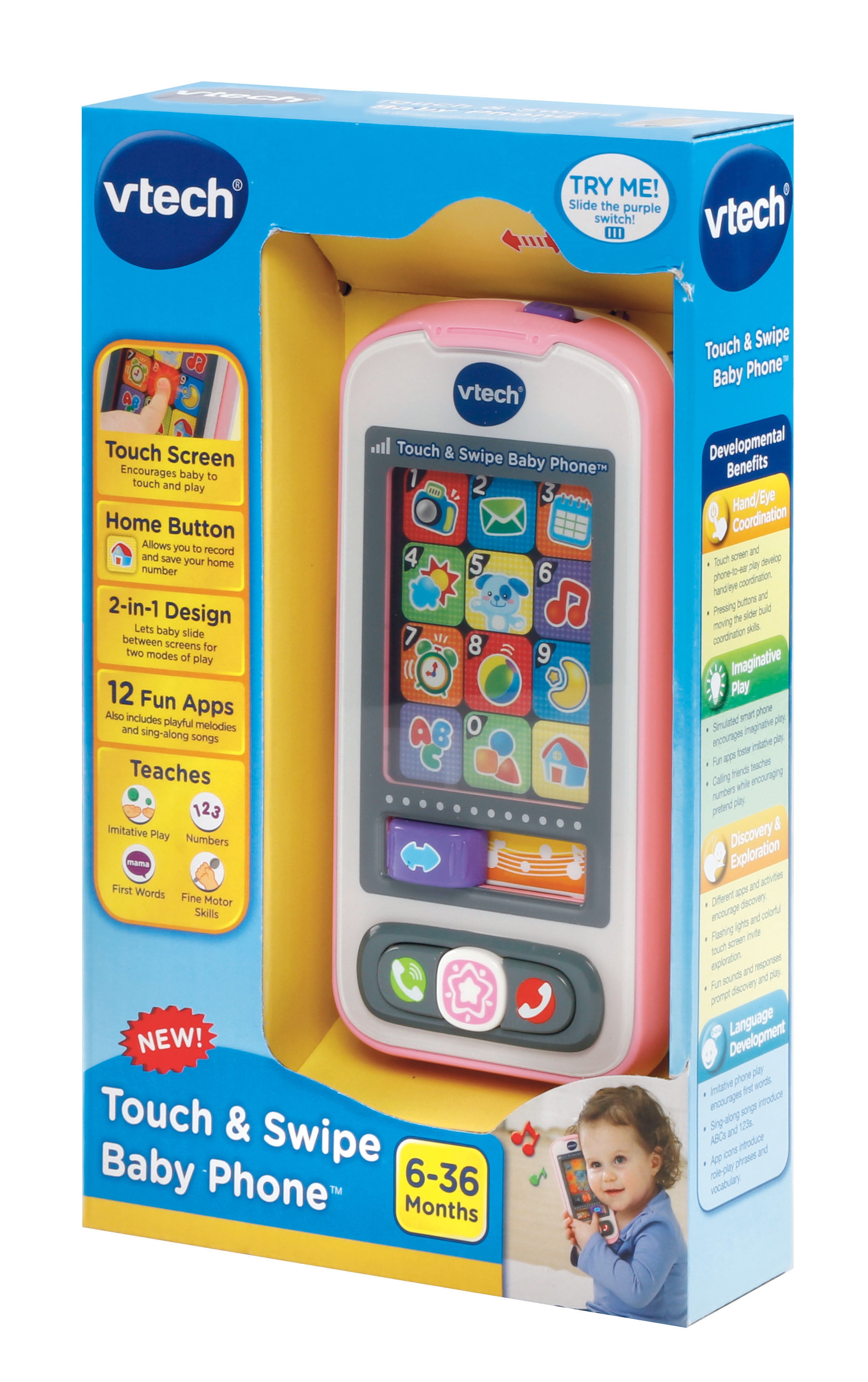 New in Box VTech Touch & Swipe Baby Phone 2-in-1 Design 6-36 Mos 12 Fun Apps 