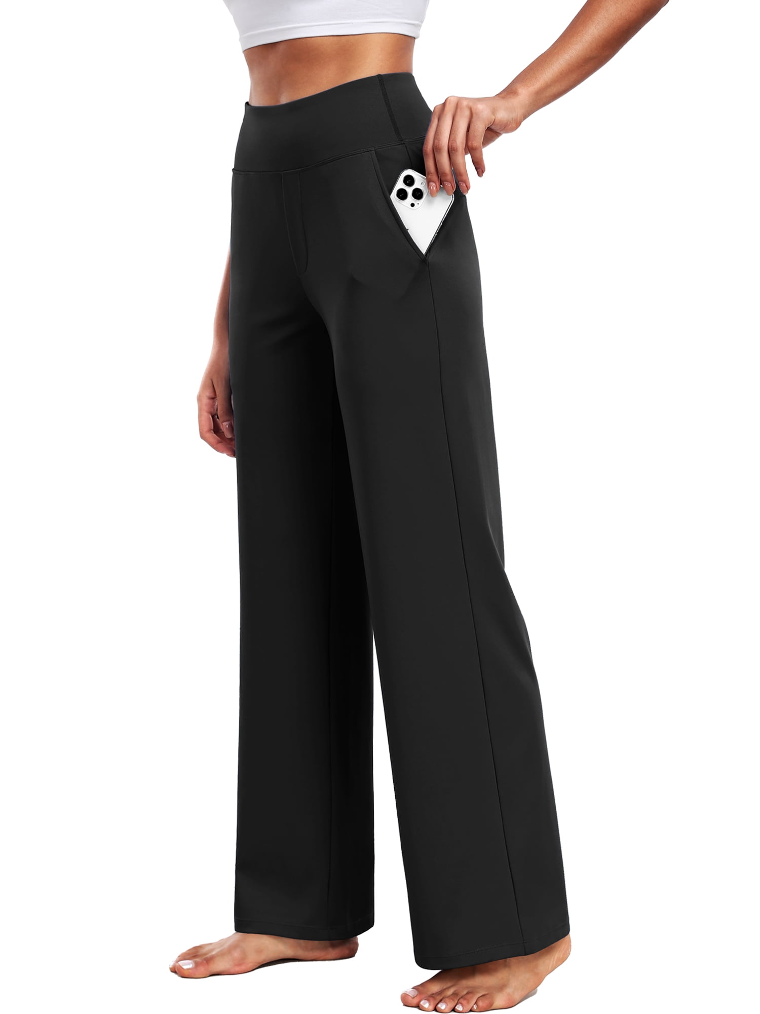 NELEUS Womens 29" Wide Leg Pants Athletic Yoga Leggings Casual Sweatpants Stretch Dress with Pockets,Black,US Size XL