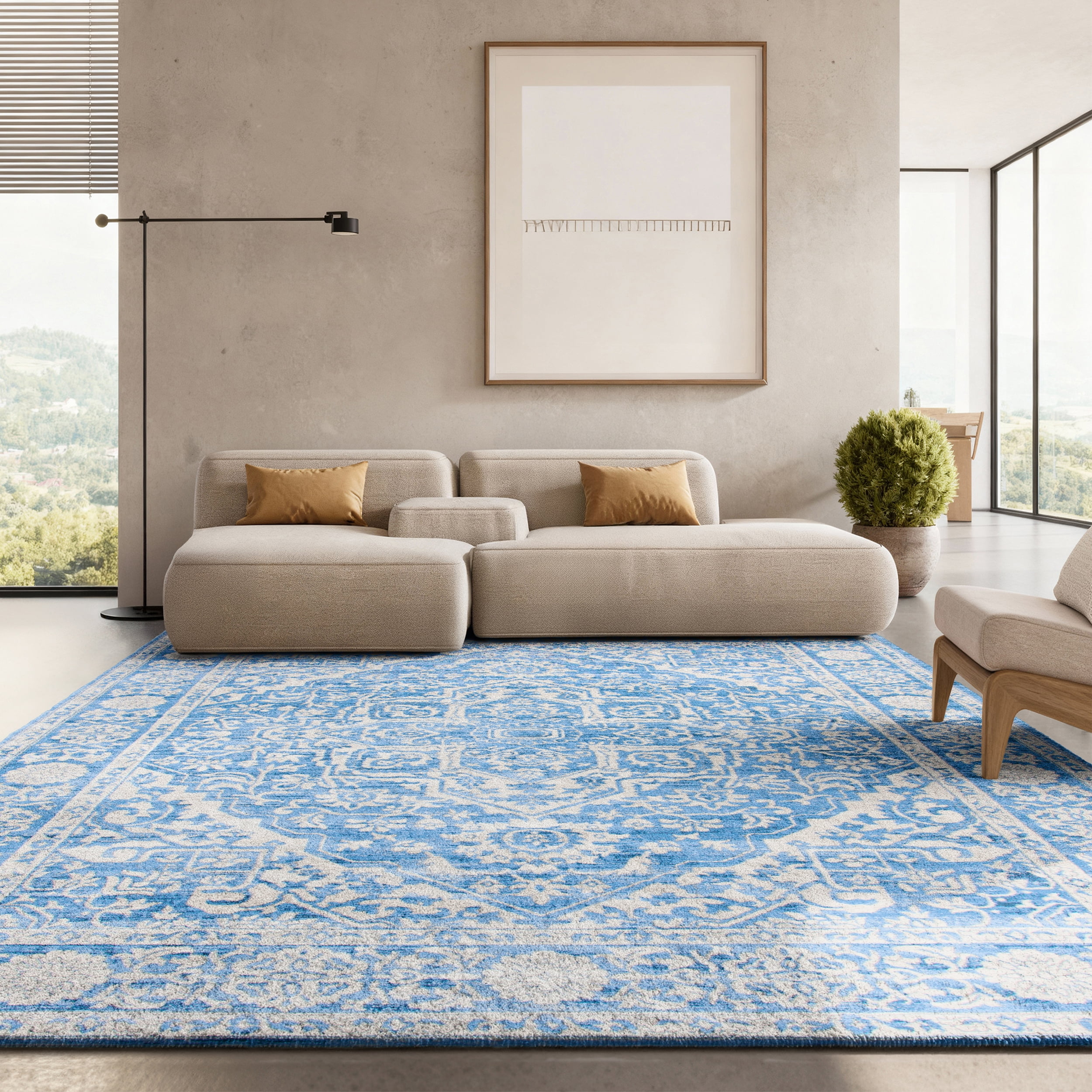 SAFAVIEH Brentwood Adams Oriental Area Rug, Ivory/Navy, 3' x 5'