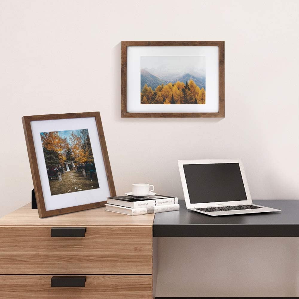 Afuly 11x14 Picture Frame with Mat, Wooden Frames for 11x14 8x10 Photos Display, Modern Walnut Photo Frame Set for Wall and Tabletop, Gifts for Mom Dad Grandma Family Friends, Set of 2
