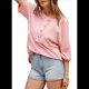thumbnail image 3 of Blusas de Punto Gofre para Mujer, Moda 2025, Blusas de Patchwork Extragrandes con Cuello Redondo y Mangas 3/4, Color Rosa XL, 3 of 6