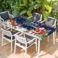 thumbnail image 2 of Navy Blue Christmas Table Cloths for 4 Foot Rectangle Tables, Santa Elk Gifts Snowflake Winter Xmas Tree Patio Waterproof Elastic Fitted Tablecloths, Washable Rectangular Table Cover for Camping, 2 of 8