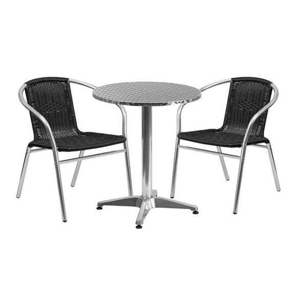 Bowery Hill Contemporary 23.5"W Aluminum Table Set-2 Chairs In Black