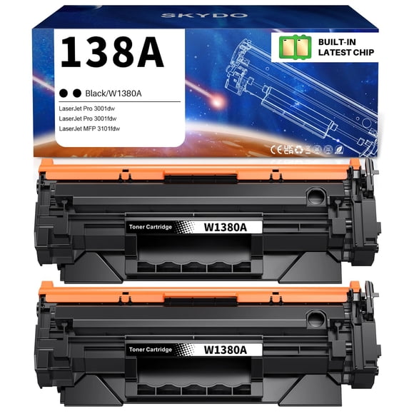 138A Toner Cartridge Replacement for HP 138A 138 A 138X 138 X Toner Cartridge ( with Chip ) Use for HP Laserjet Pro 3001dw 3001fdw MFP 3101fdw (2 Black)