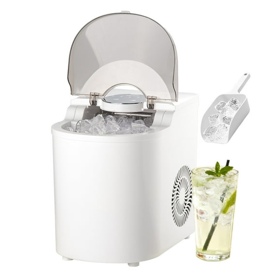 VEVOR Countertop Ice Maker, 7 Cubes Ready in 6 Mins, 26 lbs per Day, Self-Cleaning Portable Machine with Ice Scoop, Ice-Making Machine with 2 Sizes Bullet Ices for Home, Kitchen, Office, Bar & Party