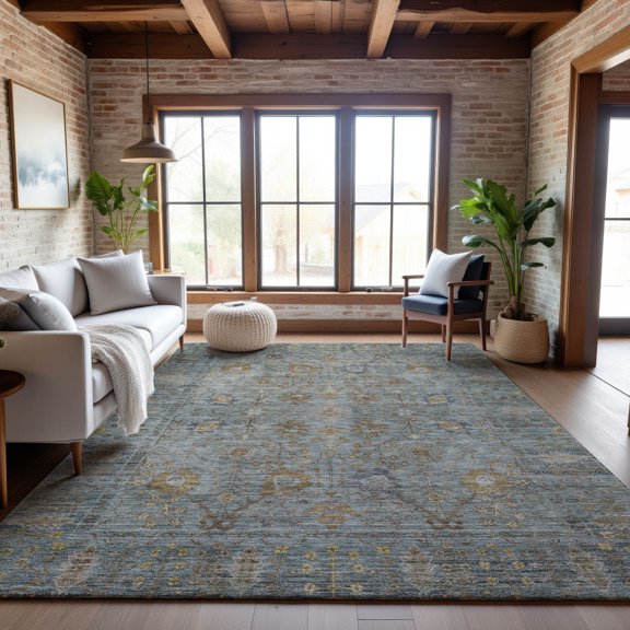 Addison Rugs Mayfield Premium Machine Washable Traditional Global Teal Rectangle Rug, 8' x 10'