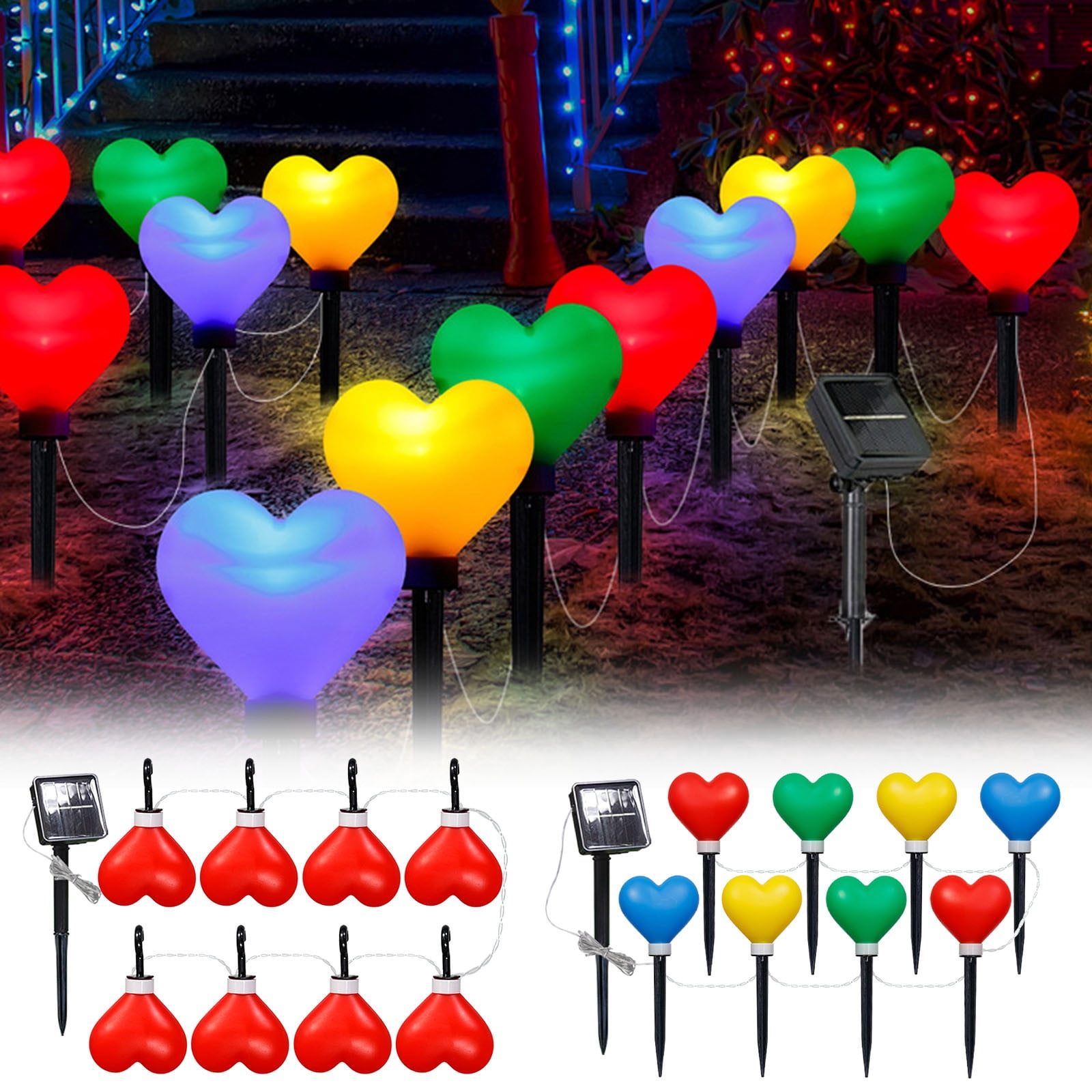 MTBLYS Solar Love Lights Outdoor Decorative Led 8 Multicolor Lights 1 Solar Panel Included Courtyard Garden Walkway Lighting